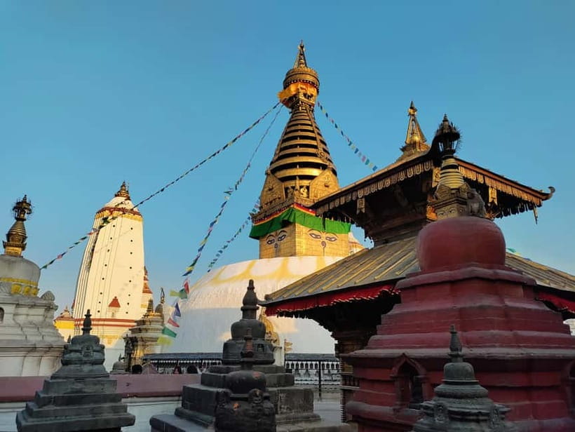 Kathmandu UNESCO Heritage Tour with Local Food Tasting - Swayambhunath, prayer flags, monkeys, and valley views