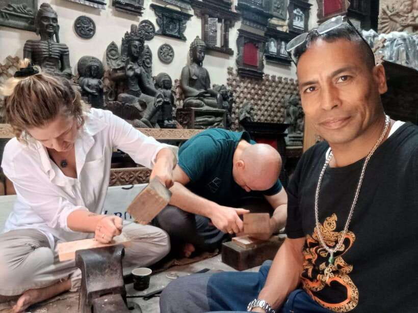Kathmandu: Wood Carving Workshop with Local Artisan (Thamel) - Drawing the outline before cutting